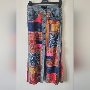 Desigual Grecia Patchwork Denim Maxi Skirt